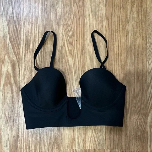 NWT SKIMS (B24) Deep Plunge Shape wear Bra Black Size L onyx - Picture 3 of 7